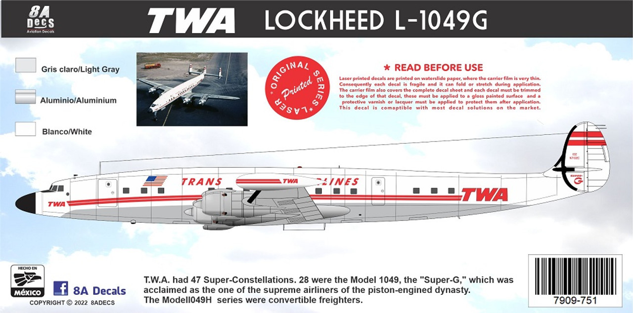 1/144 Scale Decal TWA L-1049-G Super Connie