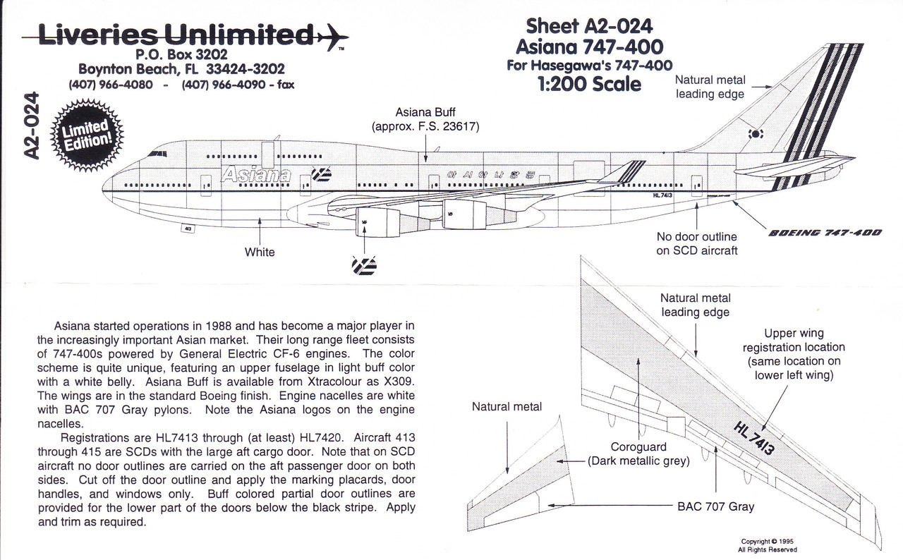 1/200 Scale Decal Asiana 747-400