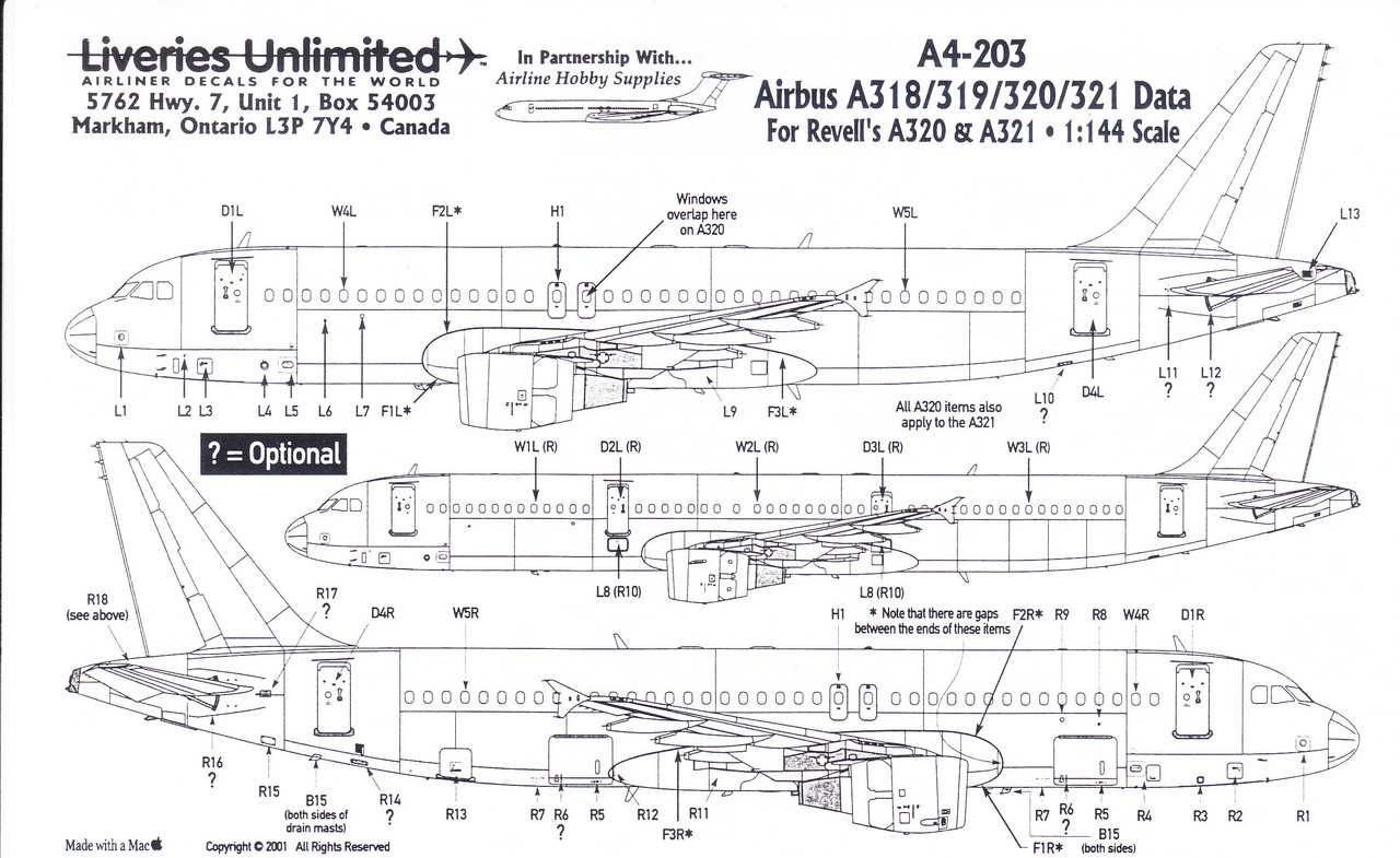 Décalcomanies 1/144 Airbus A319 A320 A321 – Sabena 2000 – 3 Sets SKYLINE DECALS