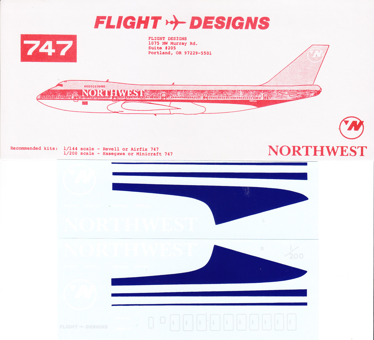 1/200 Scale Decal Northwest 747