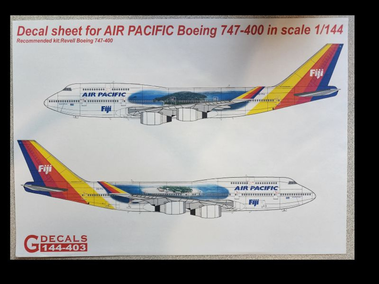 1/144 Scale Decal Air Pacific Fiji 747-400