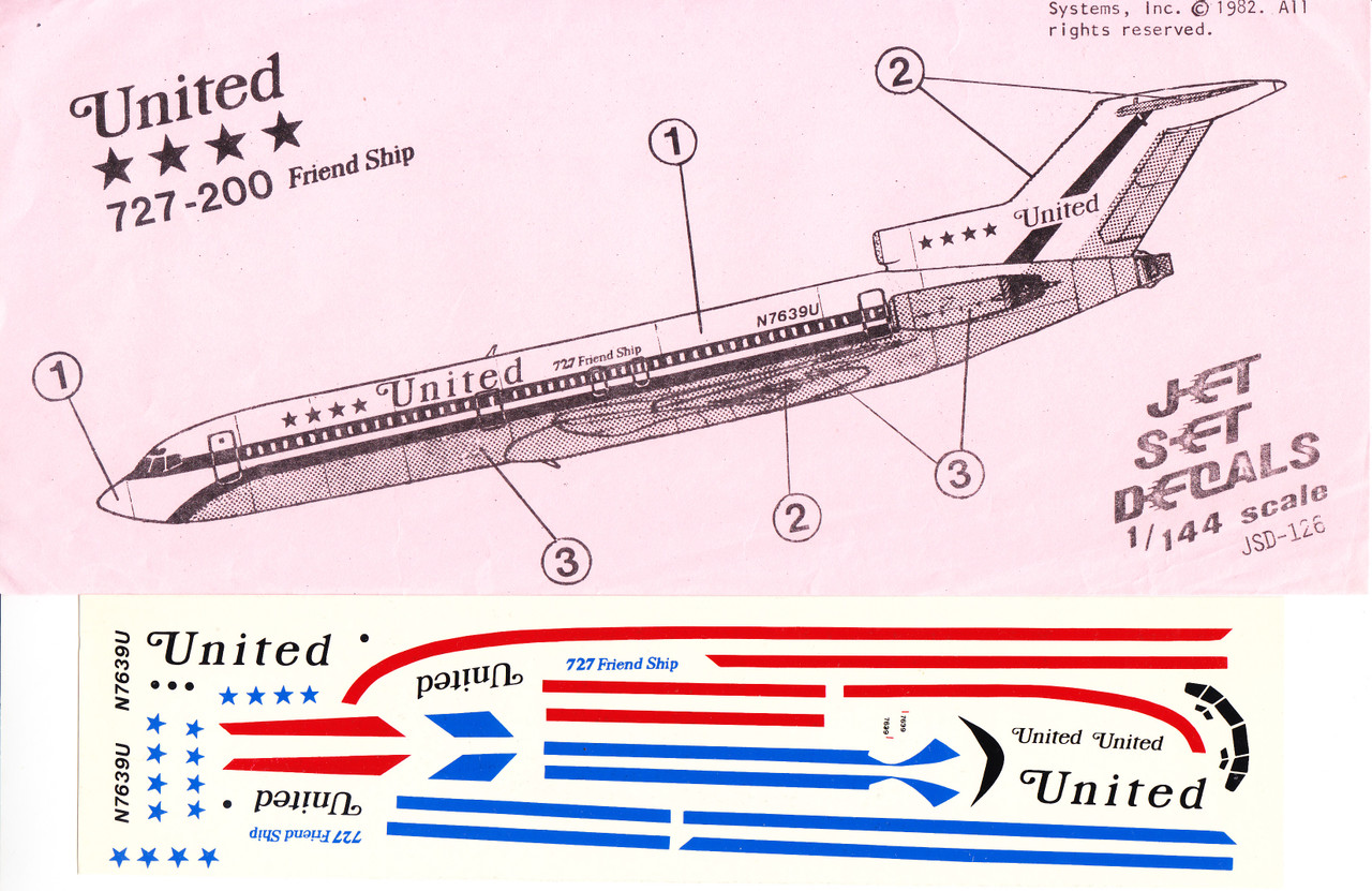 1/144 Scale Decal United 727-200 Friendship