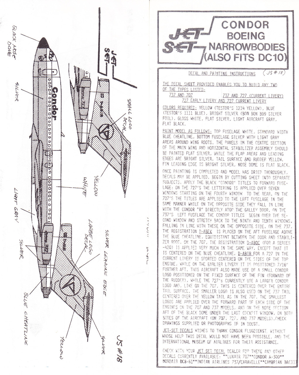 1/144 Scale Decal Condor 707 / 727 / 737