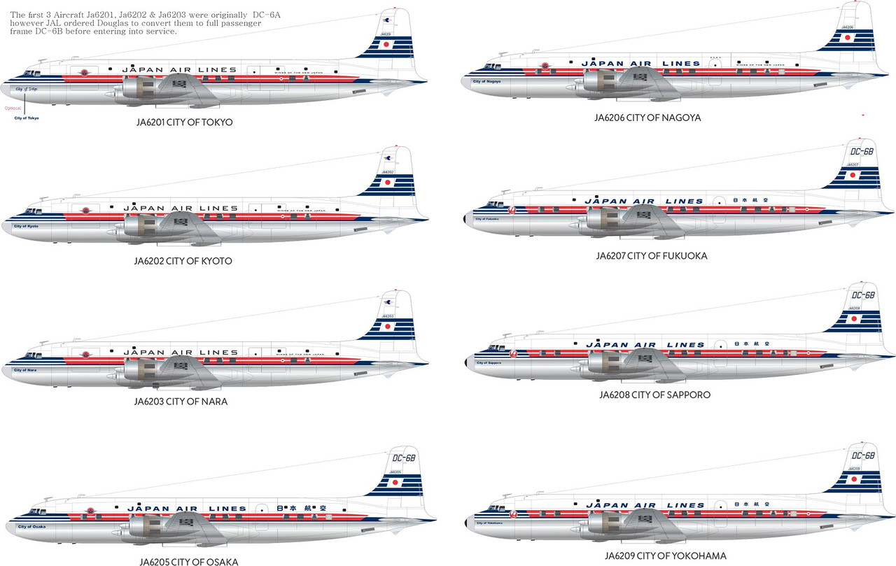1/144 Scale Decal Japan Air Lines DC-6B