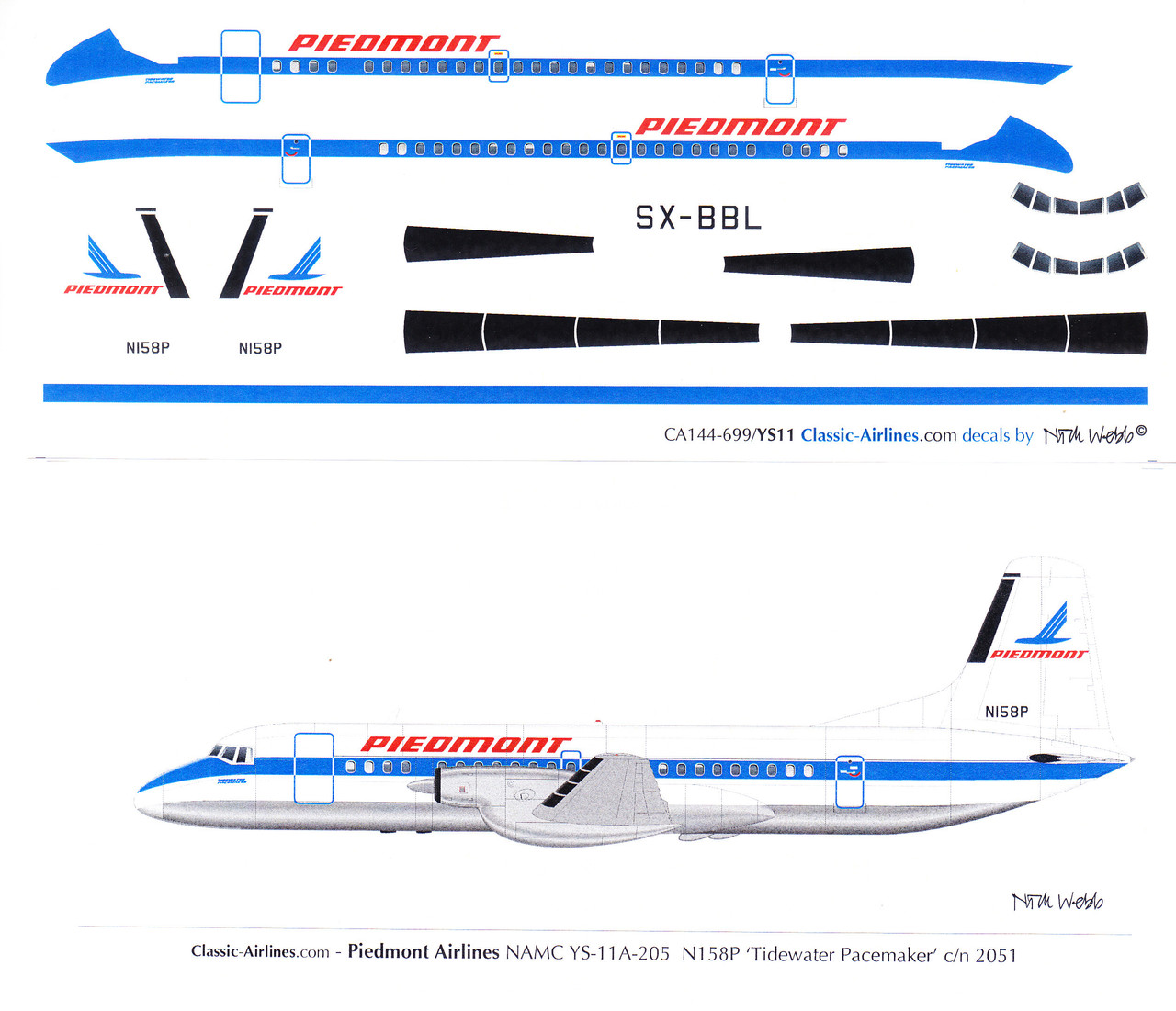 1/144 Scale Decal Piedmont Airlines YS-11