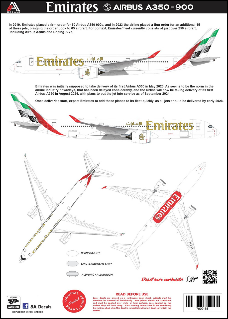 1/144 Scale Decal Emirates A350-900