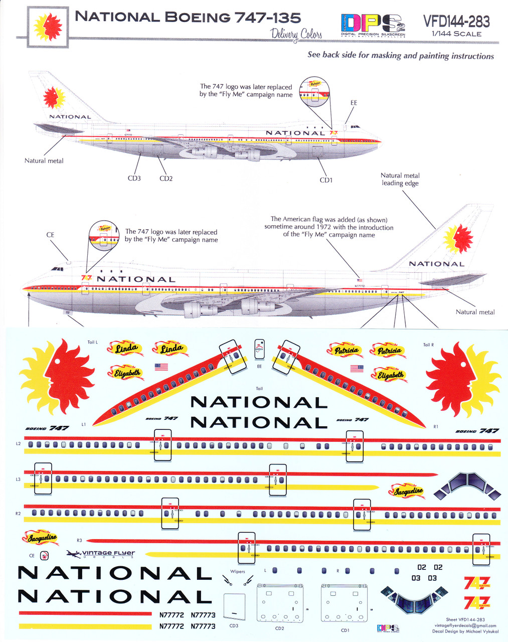 1/144 Scale Decal National 747-135