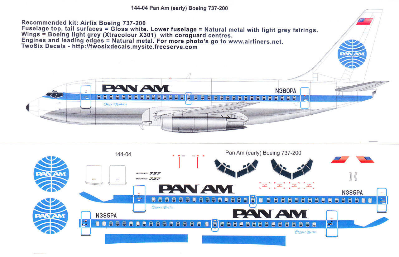 1/144 Scale Decal Pan Am 737-200