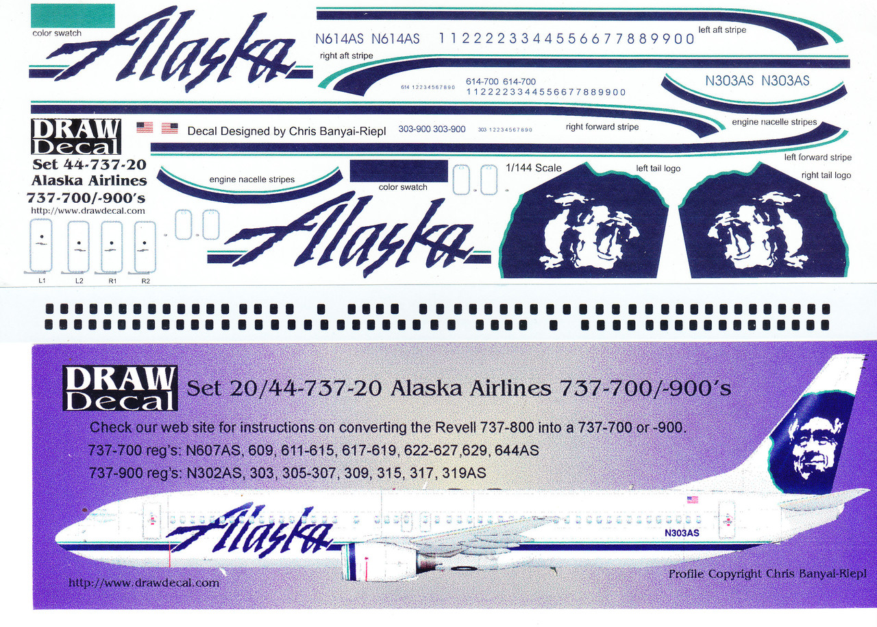 1/144 Scale Decal Alaska Airlines 737-700 / 900