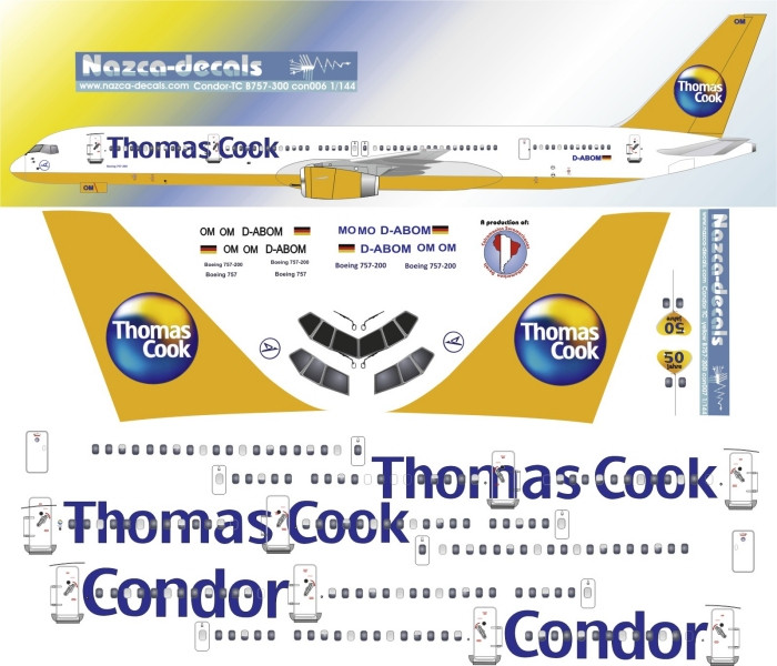 1/144 Scale Decal Condor / Thomas Cook B757-300 Yellow Livery