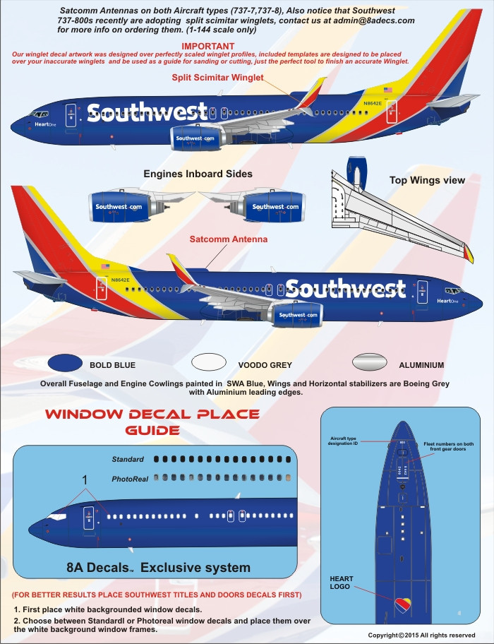 1/200 Scale Decal Southwest 737-800 2015