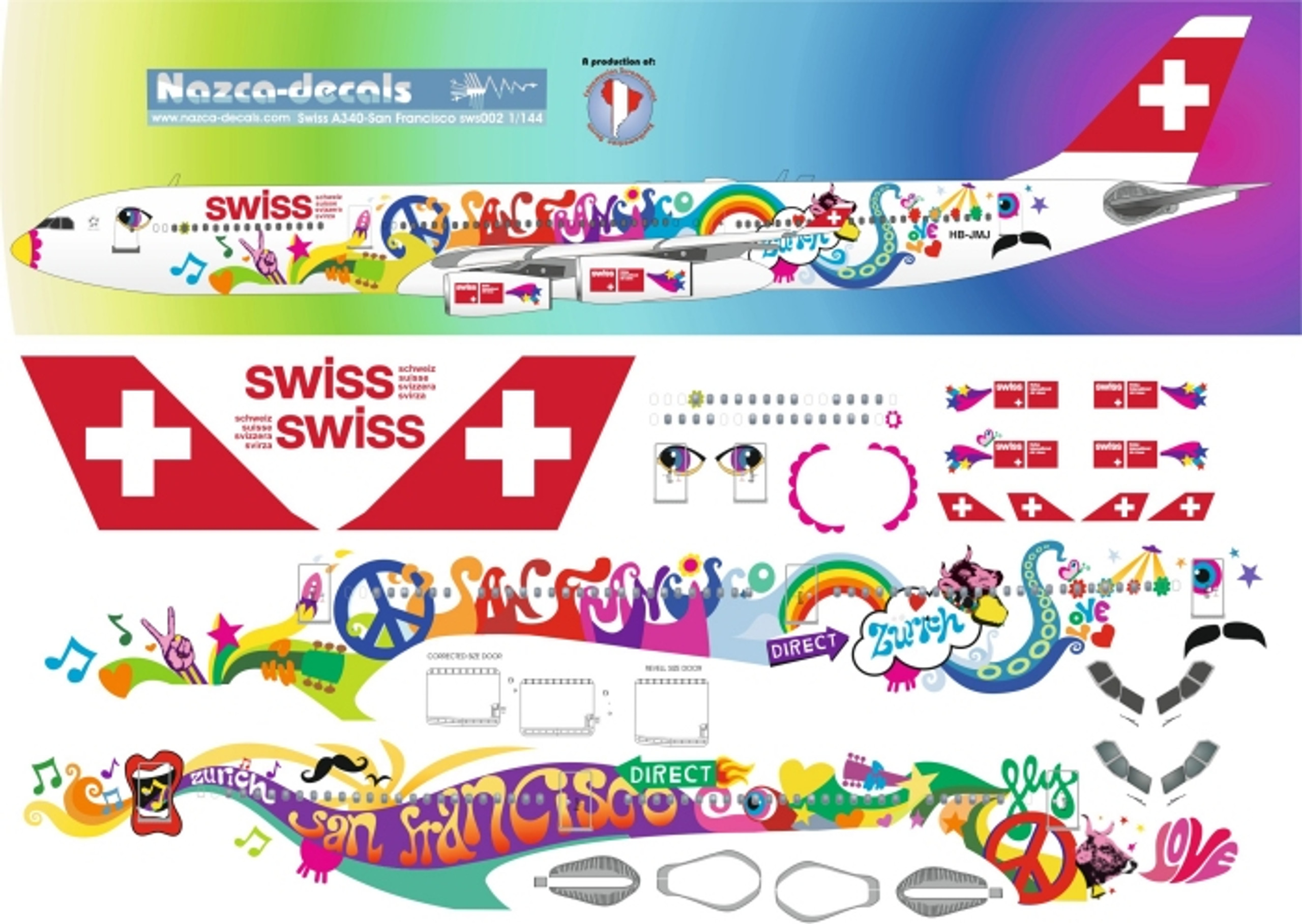 1/144 Scale Decal SWISS A-340 San Francisco Livery - JoyDecals.com