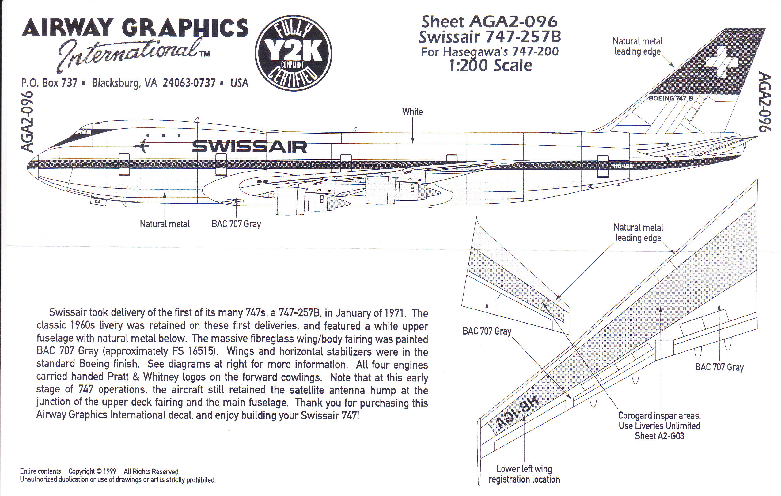1/200 Scale Decal Swissair 747-200