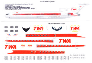 1/144 Scale Decal TWA Trans World Airlines Boeing 727-231