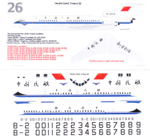 1/144 Scale Decal CAAC Hawker Siddeley Trident 2E