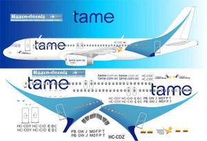 1/144 Scale Decal Tame A-320 HC-CDZ