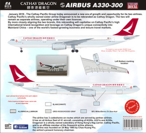 1/144 Scale Decal Cathay Dragon A-330