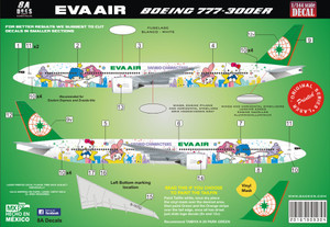 1/144 Scale Decal Eva Air 777-300 HELLO KITTY Sunshine Star