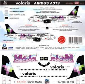 1/144 Scale Decal Volaris A-319 Chicago