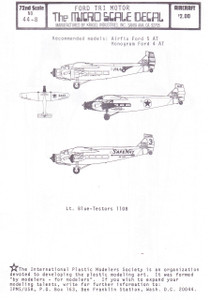 1/72 Scale Decal Ford Trimotor Texaco / Pan American Grace / Safeway / US Mail