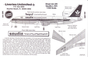 1/144 Scale Decal Saudia L-1011