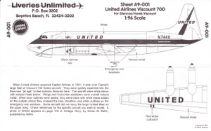 1/96 Scale Decal United Airlines Viscount 700