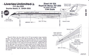 1/144 Scale Decal Royal Air Maroc 727-200