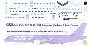 1/144 Scale Decal 757-200 Cockpit / Windows / 6 Door Version