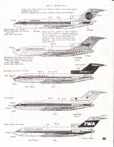1/200 Scale Decal Continental / Northeast / Northwest / Icelandair / TWA 727