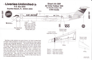 1/144 Scale Decal Air Inter F-100