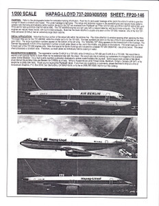 1/200 Scale Decal Air Berlin / Hapag-Lloyd 737-200 / 400 / 500
