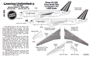 1/200 Scale Decal Trans Brasil 767