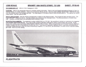1/200 Scale Decal Braniff 737-200 WHITE STRIPE