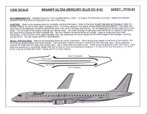 1/200 Scale Decal Braniff Ultra DC8-62 MERCURY BLUE