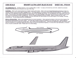 1/200 Scale Decal Braniff Ultra DC8-62 LIGHT BLUE