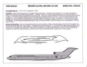 1/200 Scale Decal Braniff Ultra 727-200 RED 1990