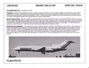 1/200 Scale Decal Braniff 727-200 1984 LIVERY