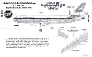 1/200 Scale Decal Zambia Airways DC10-30