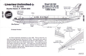 1/200 Scale Decal Air Zaire DC10-30