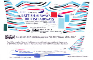 1/144 Scale Decal British Airways 767-300 Waves of the City