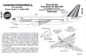 1/200 Scale Decal Trans Brasil 737-300 / 400
