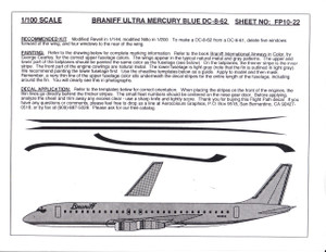 1/100 Scale Decal Braniff DC8-62 ULTRA MERCURY BLUE