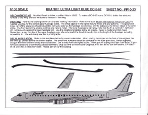 1/100 Scale Decal Braniff DC8-62 ULTRA LIGHT BLUE