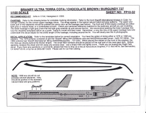 1/100 Scale Decal Braniff International 727-200 ULTRA TERRA COTA / BROWN / BURGUNDY