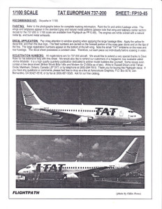 1/100 Scale Decal TAT European Airlines 737-200