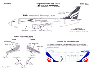 1/200 Scale Decal JAT Yugoslav 737-3H9