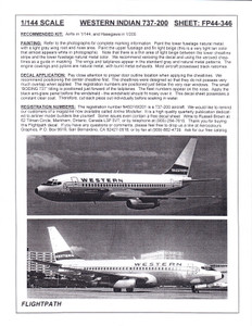 1/144 Scale Decal Western Airlines 737-200 INDIANHEAD