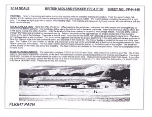 1/144 Scale Decal British Midland F-70 / F-100