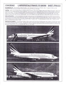 1/144 Scale Decal L'Aeropostale France 737-200 & 737-300