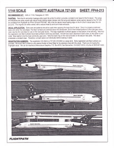1/144 Scale Decal Ansett Australia 727-200